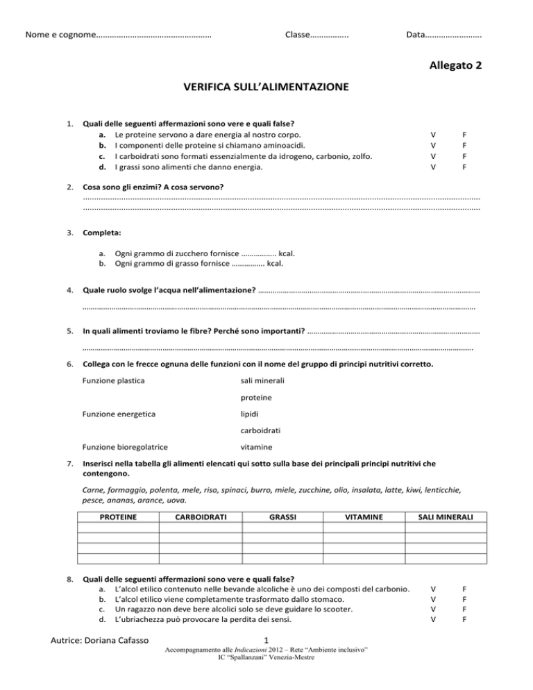 Allegato 2 VERIFICA SULL ALIMENTAZIONE