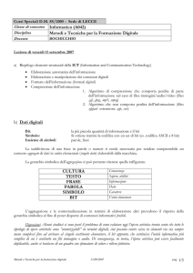 Appunti lezione 11/09/2007 - corsi tenuti dal prof. m. bochicchio e