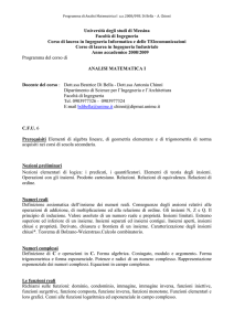Programma di Analisi Matematrica I a.a. 2008/09 A. Chinnì