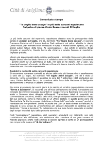 Comunicato stampa “Te voglio bene assaje” le più belle canzoni