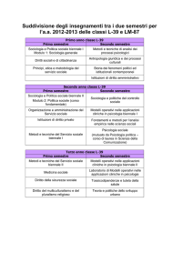 Suddivisione degli insegnamenti tra i due semestri per l`a.a. 2012