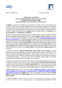 Roma, 21 maggio 2016 Comunicato stampa Il Ministro Pier Carlo