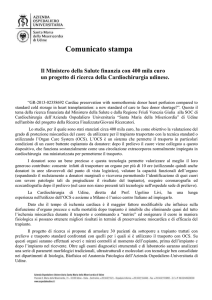 Comunicato stampa Il Ministero della Salute finanzia con 400 mila