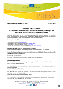 CP 71 2013 - CESE partecipa ad audizioni pubbliche al