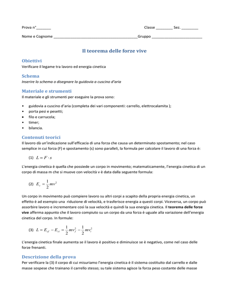 Il teorema delle forze vive