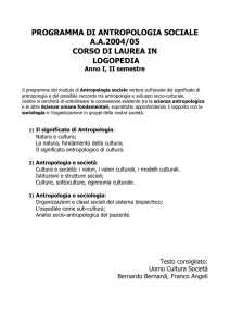PROGRAMMA DI ANTROPOLOGIA SOCIALE