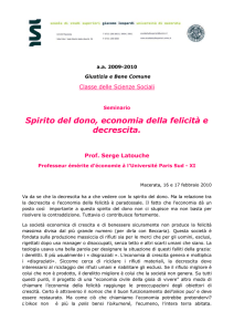 Spirito del dono, economia della felicità e decrescita