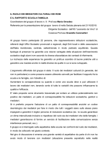 Il ruolo dei mediatori culturali rom e il rapporto scuola/famiglie