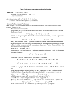 Numeri primi e teorema fondamentale dell`aritmetica