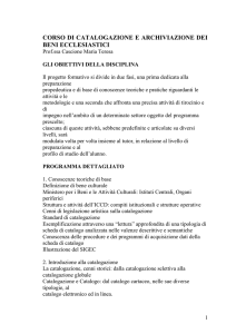 CORSO DI CATALOGAZIONE E ARCHIVIAZIONE DEI BENI