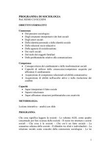 PROGRAMMA DI SOCIOLOGIA Prof. REMO CAVICCHINI Obiettivi