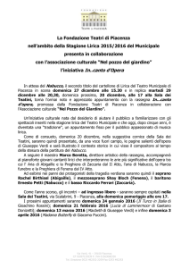 La Fondazione Teatri di Piacenza nell`ambito della Stagione Lirica