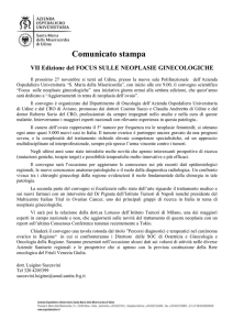 Comunicato stampa VII Edizione del FOCUS SULLE NEOPLASIE