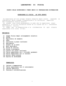 LABORATORI DI FISICA ELENCO DELLE ESPERIENZE E TEMPO