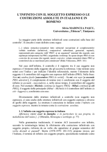 l`infinito con il soggetto espresso o le costruzioni assolute in italiano