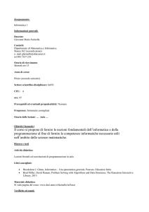 Insegnamento: Informatica 1 Informazioni generali: Docente