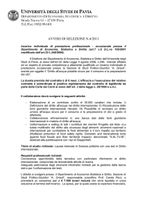 Alla cortese attenzione della - Università degli studi di Pavia