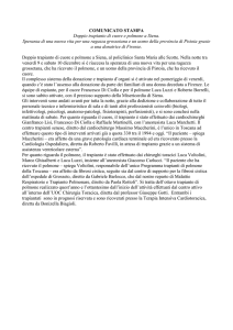 Doppio trapianto di cuore e polmone a Siena, al policlinico Santa