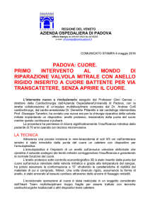 Cuore: 1° primo intervento al mondo riparazione valvola mitrale con