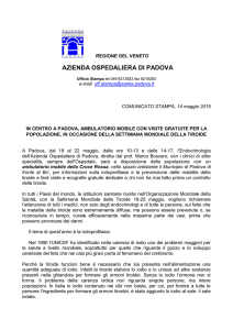 Endocrinologia, in centro a Padova ambulatorio mobile con visite