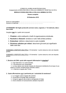 Quiz Biologia Cellula Animale – 15 Giugno 2012