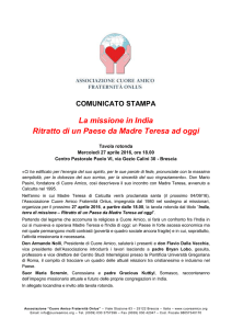 Comunicato Stampa - Cuore Amico Fraternità Onlus