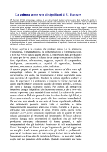 La cultura hannerz - Dipartimento di Sociologia e Ricerca Sociale