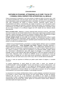 ,Comunicato stampa DISTURBI DI STAGIONE: ATTENZIONE ALLE