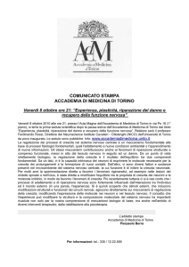 Venerdì 8 ottobre ore 21: “Esperienza, plasticità