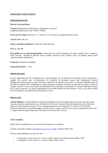 Insegnamento: Calcolo Numerico Informazioni generali: Docente