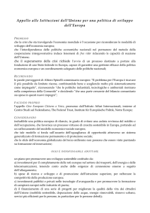 Appello alle Istituzioni dell`Unione per una politica di sviluppo dell