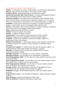 GLOSSARIO DI CHIMICA SETTEMBRE 2014 Chimica: è la