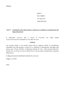 Mittente: Spett.le ING. DIRECT Via Arbe n.49 20145 MILANO Oggetto