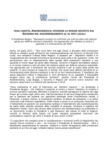 tagli sanità, assobiomedica: rivedere le misure recepite dal governo