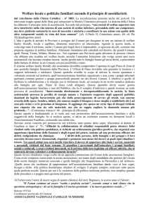 Welfare locale e politiche familiari secondo il principio di sussidiarietà