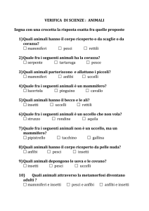 Verifica di Scienze: Animali - Test a Risposta Multipla