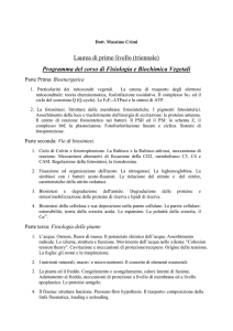 Programma del corso di Fisiologia e Biochimica Vegetali