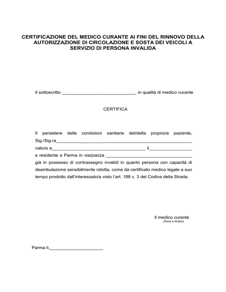 Certificazione del medico curante