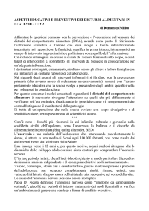 aspetti educativi e preventivi dei disturbi alimentari in eta` evolutiva