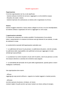 Modelli organizzativi Organizzazione Il termine organizzazione non