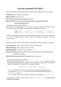 Esercizi riassuntivi PL/SQL I 1) Sia dato il seguente schema