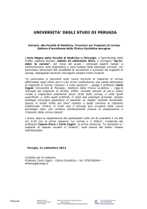 Domani, alla Facoltà di Medicina, l`incontro sui trapianti di cornea
