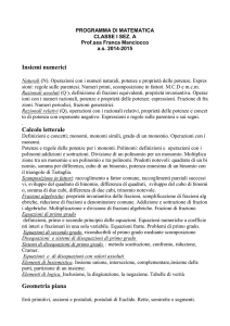 PROGRAMMA DI MATEMATICA CLASSE I SEZ. A Prof.ssa Franca
