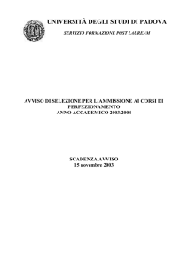 AVVISO DI SELEZIONE PER L`AMMISSIONE AI CORSI DI