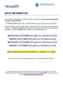 NOTA INFORMATIVA Comunichiamo il calendario dei prossimi