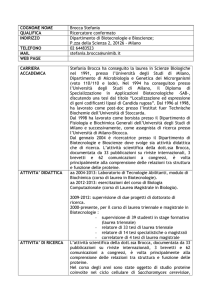 Brocca Stefania - Corso di Laurea in Biotecnologie