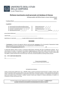 Richiesta inserimento email personale nel database di Ateneo
