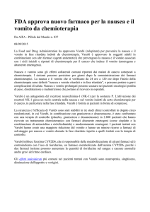 FDA approva nuovo farmaco per la nausea e il vomito da
