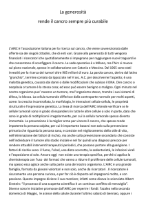 “La generosità rende il cancro sempre più curabile” di Eugenia De