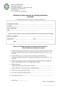 Modulo allergie alimentari - Istituto Maestre Pie Venerini, Marino